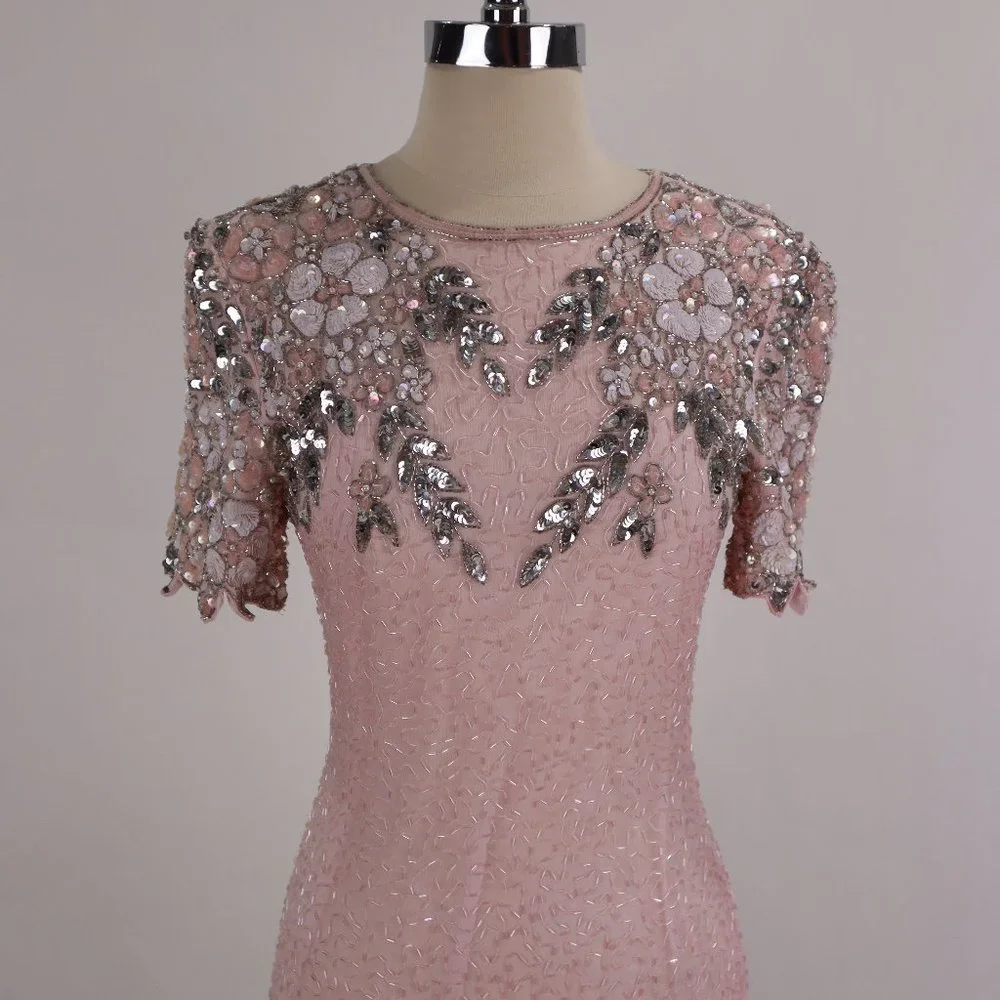 🌺 Vtg Stenay NWOT Pink Sequin Beaded Rhinestone Party Cocktail Wedding Dress S - Picture 8 of 13